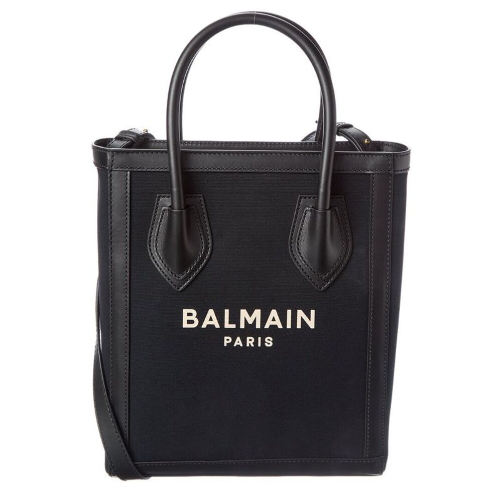 Balmain Logo Canvas & Leather Tote, Black